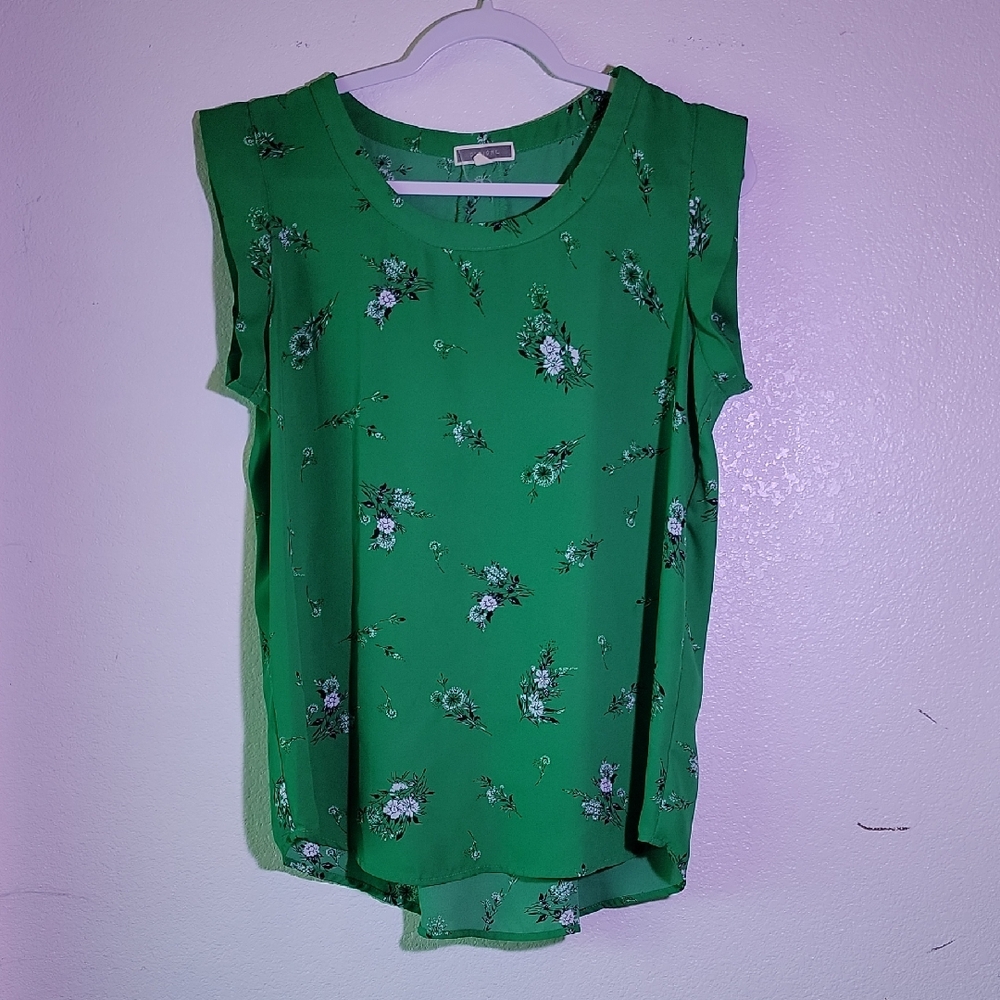 Pleione Vibrant Green Top with Floral Design